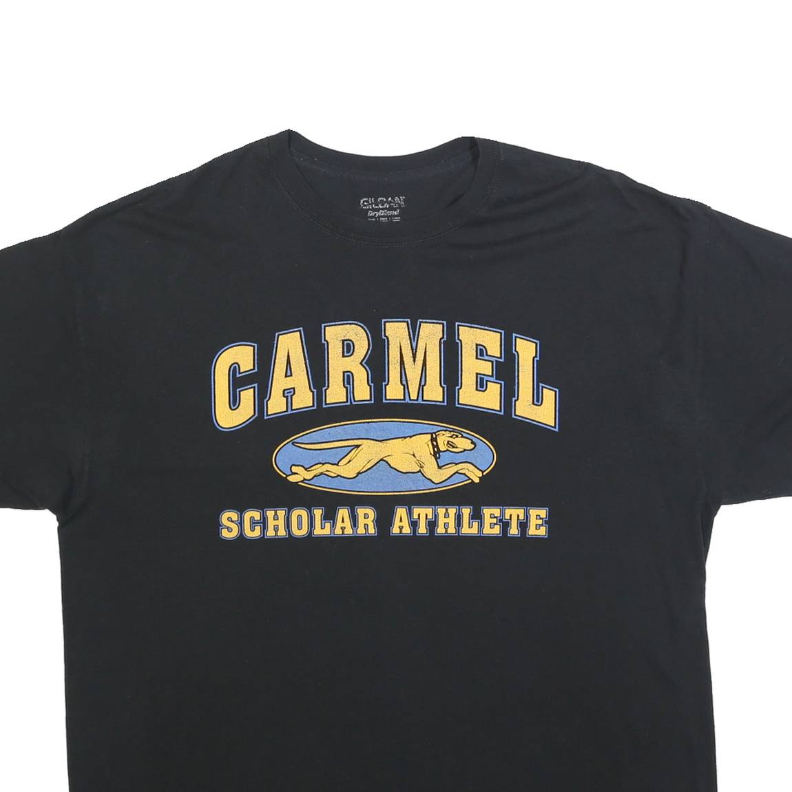 GILDAN Mens Black Carmel Scholar Athlete Graphic T-Shirt L Short Sleeve Crew