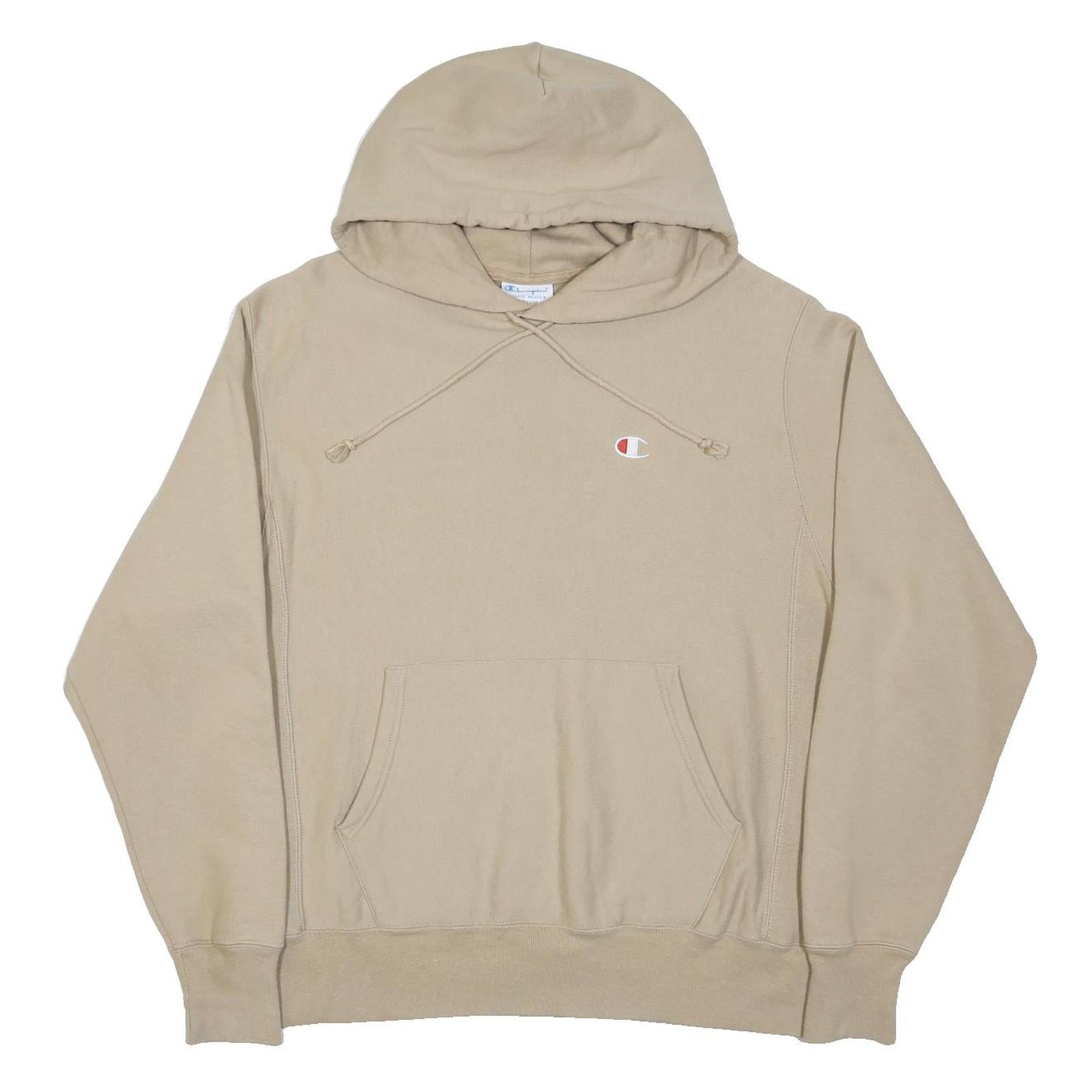 CHAMPION REVERSE WEAVE Mens Beige Pullover Hoodie M Cotton Blend Classic Style