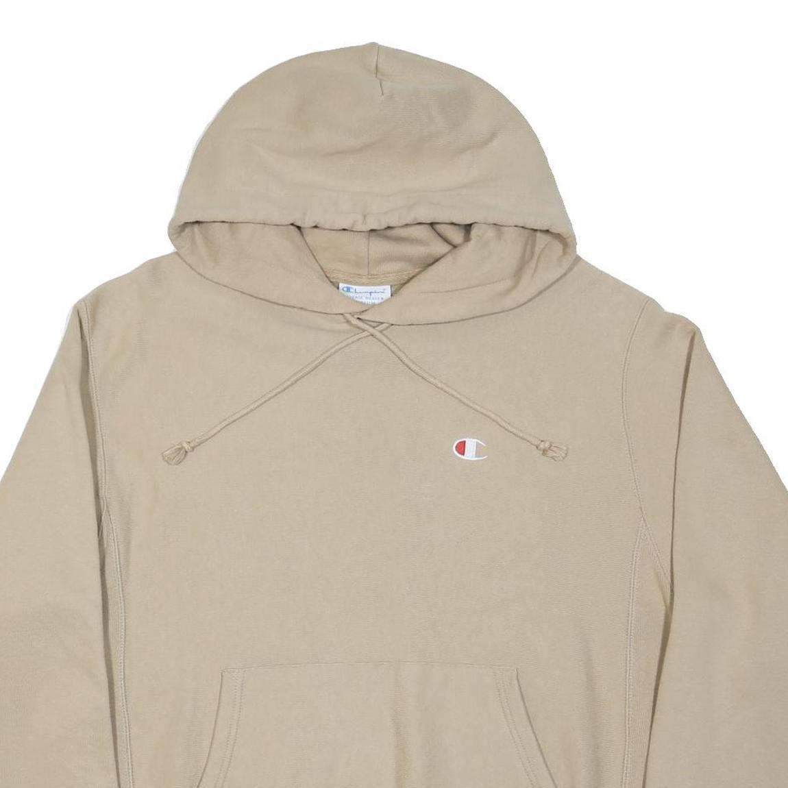 CHAMPION REVERSE WEAVE Mens Beige Pullover Hoodie M Cotton Blend Classic Style