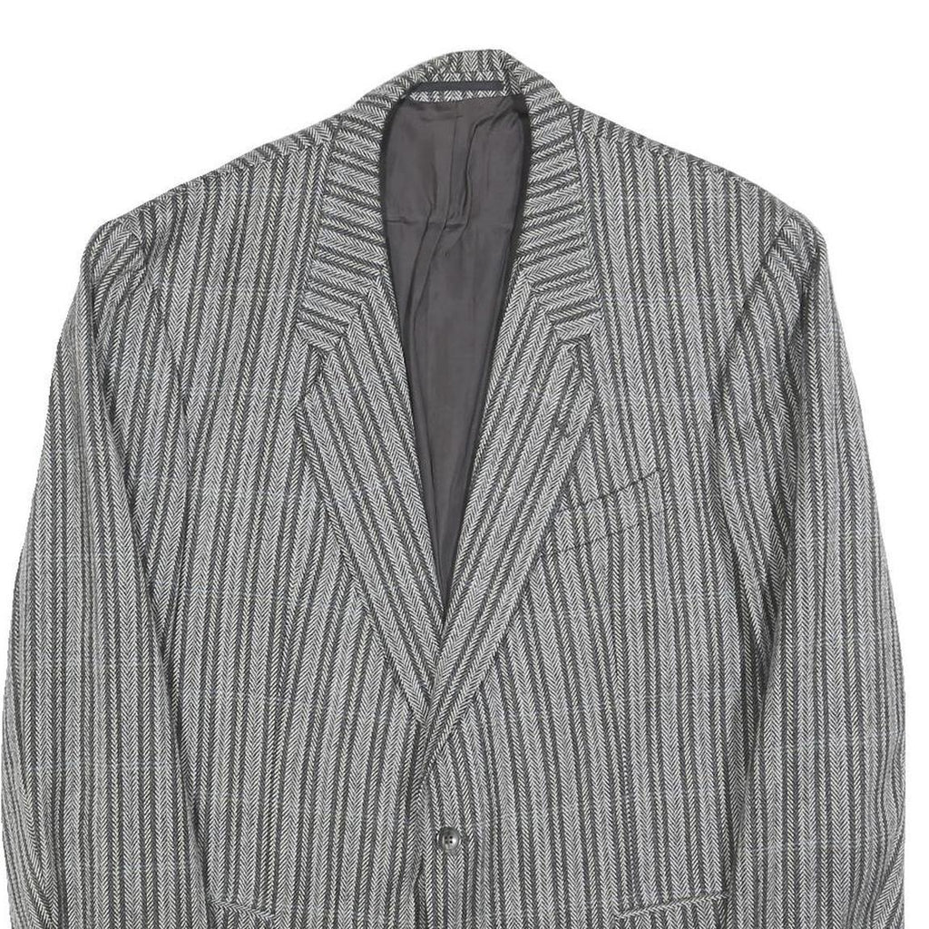 RITEX Mens Grey Wool Button Jacket L Herringbone Classic Formal Outerwear