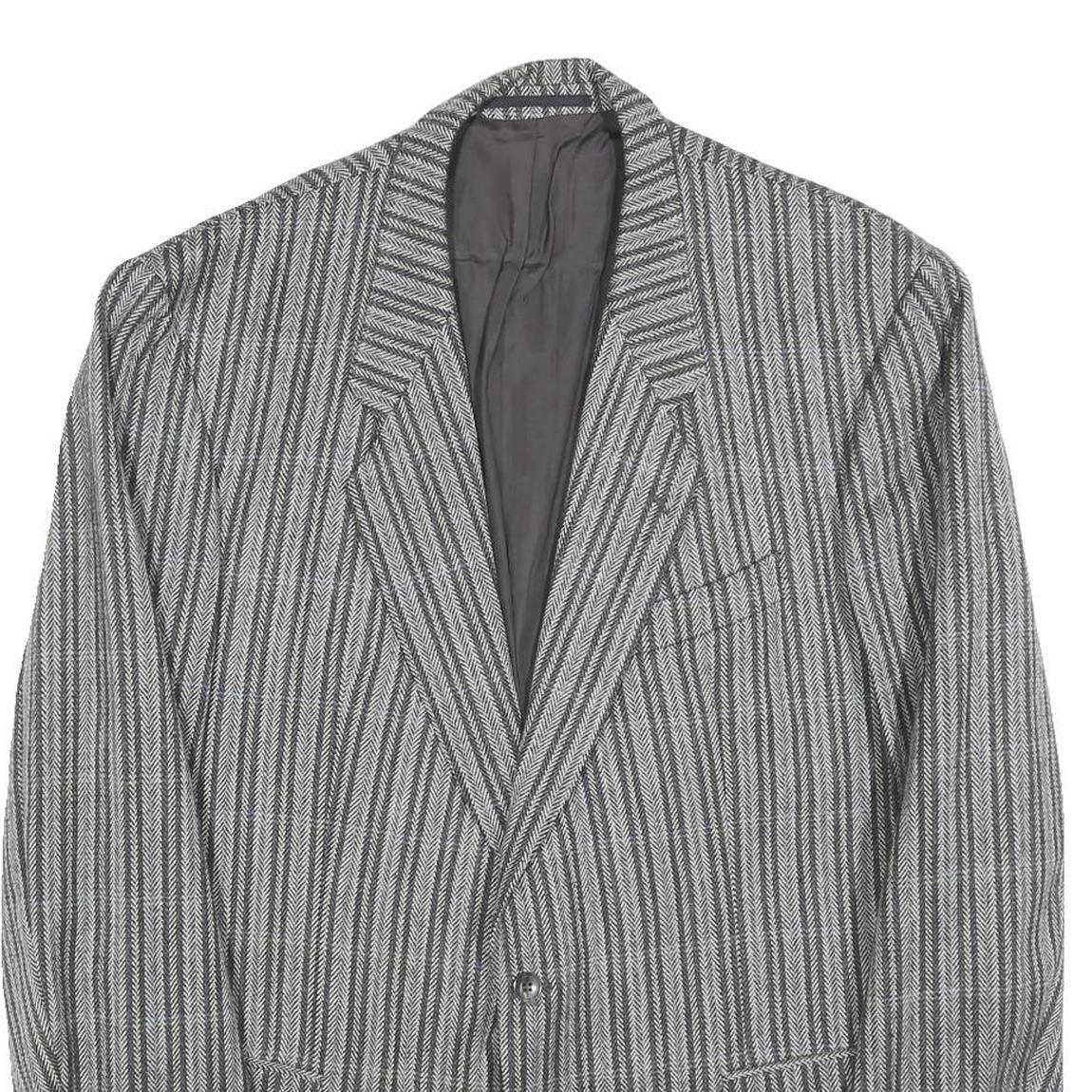 RITEX Mens Grey Wool Button Jacket L Herringbone Classic Formal Outerwear