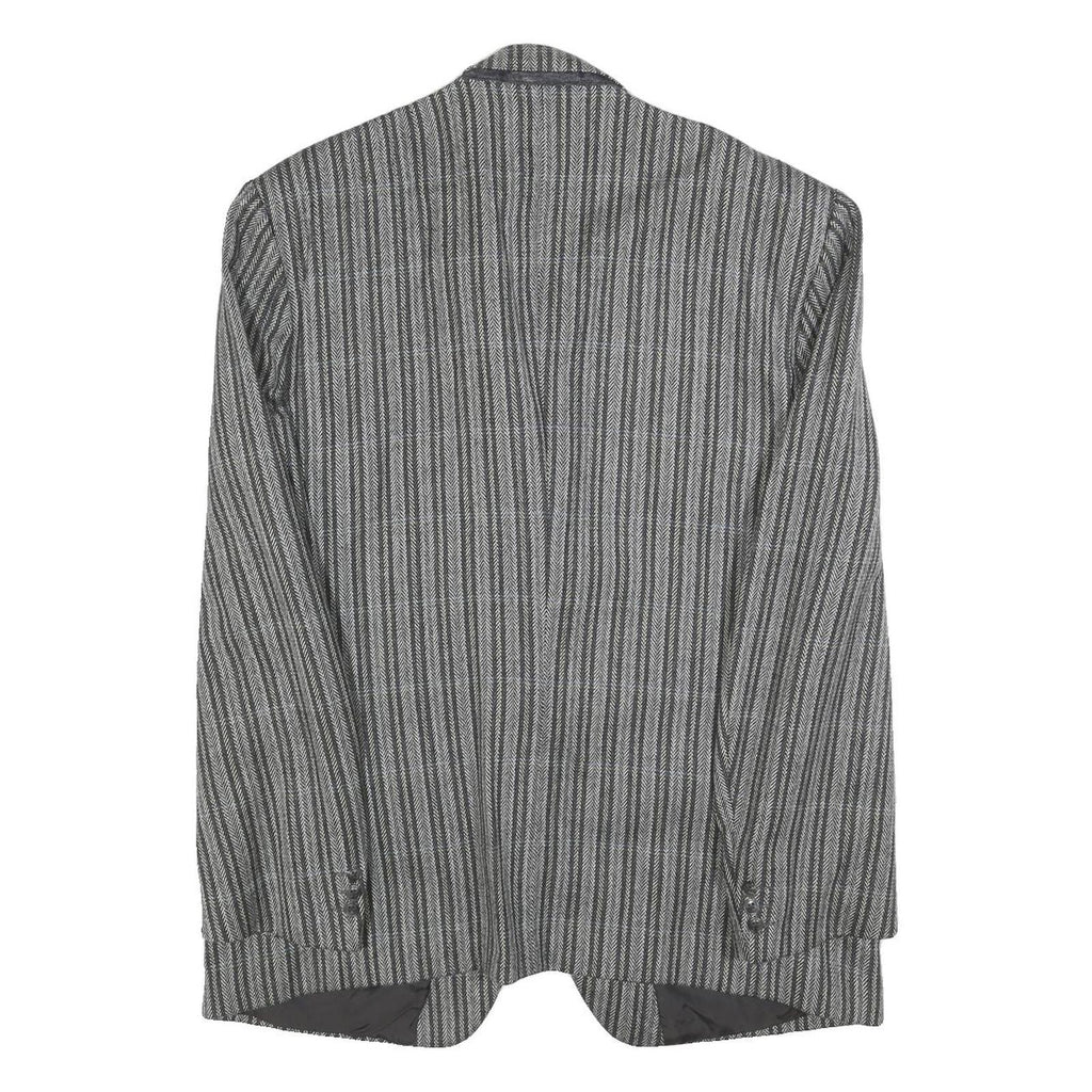 RITEX Mens Grey Wool Button Jacket L Herringbone Classic Formal Outerwear