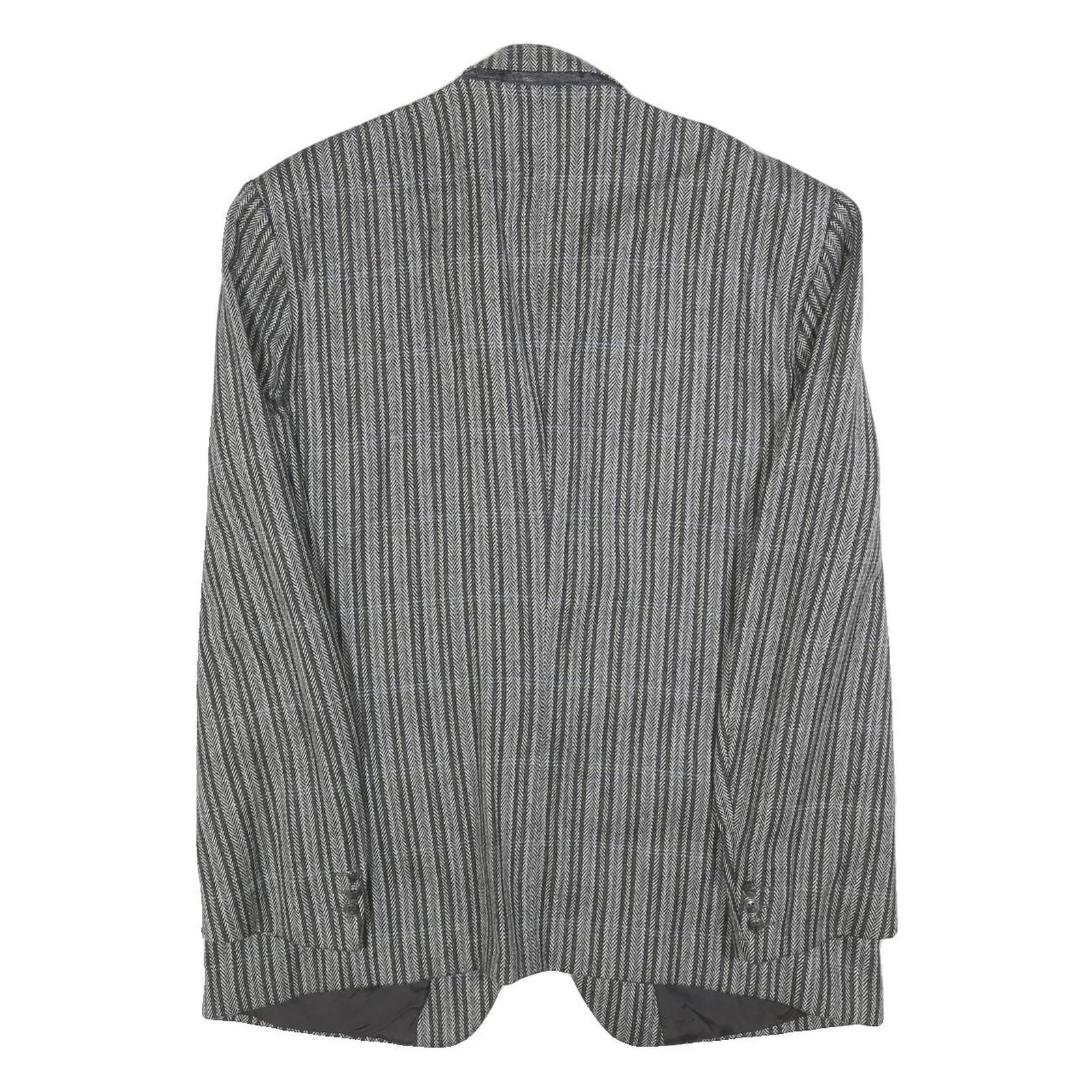 RITEX Mens Grey Wool Button Jacket L Herringbone Classic Formal Outerwear