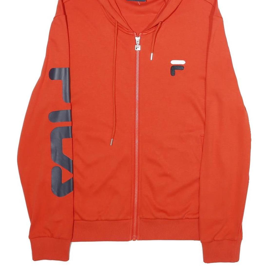 FILA Mens Red Full Zip Hoodie S Printed Logo Sleeve Sportswear