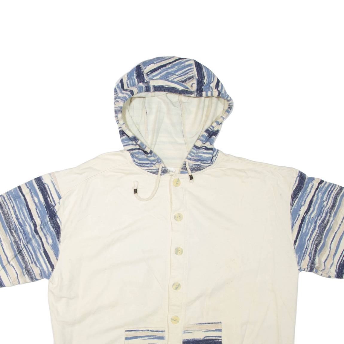 Short Sleeve Mens Jacket Cream Hooded Crazy Pattern L