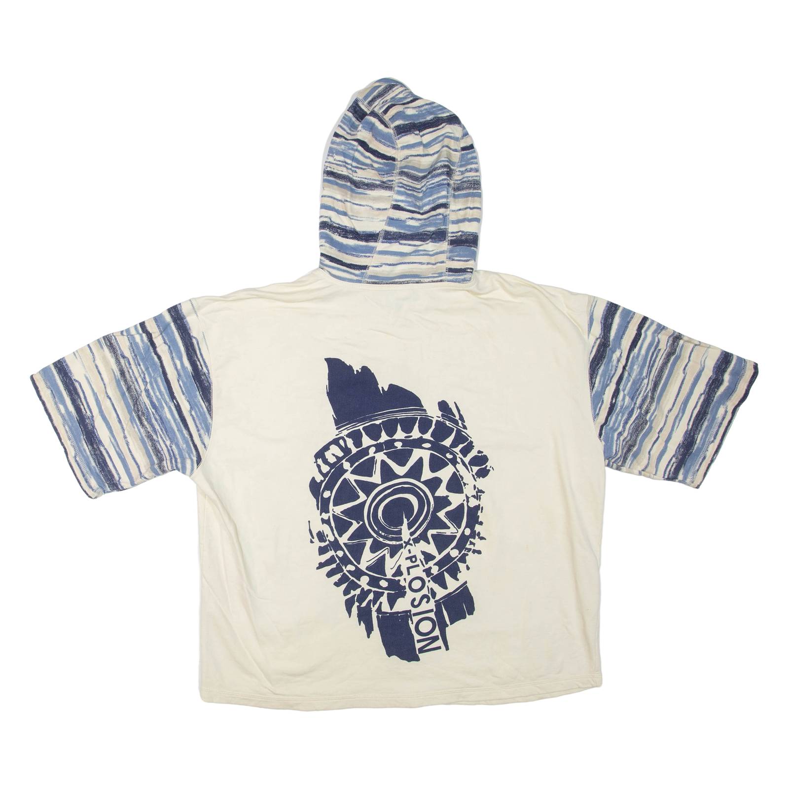 Short Sleeve Mens Jacket Cream Hooded Crazy Pattern L