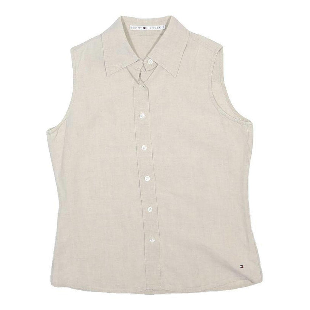 TOMMY HILFIGER Womens Beige Sleeveless Shirt Cotton Blend S Casual Summer Top