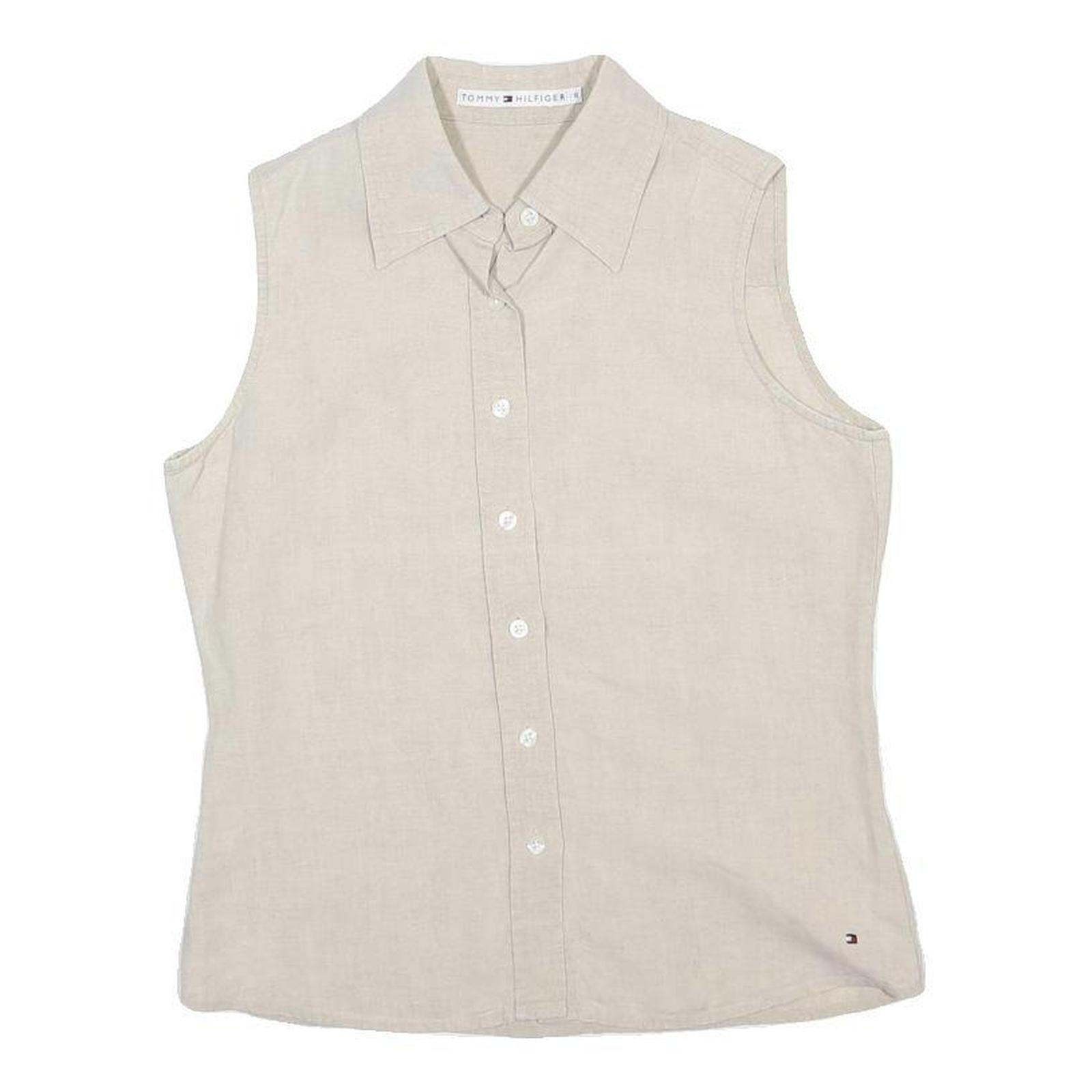 TOMMY HILFIGER Womens Beige Sleeveless Shirt Cotton Blend S Casual Summer Top