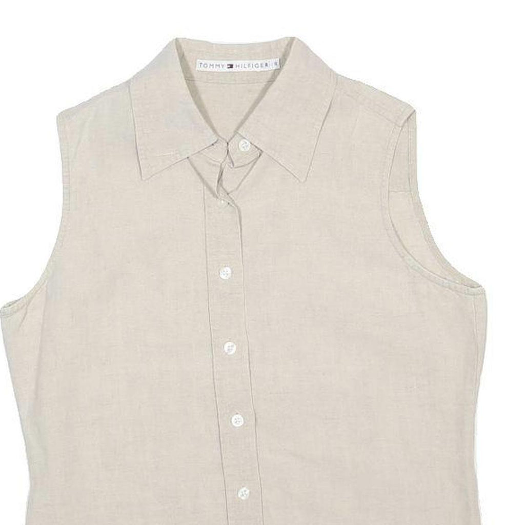 TOMMY HILFIGER Womens Beige Sleeveless Shirt Cotton Blend S Casual Summer Top