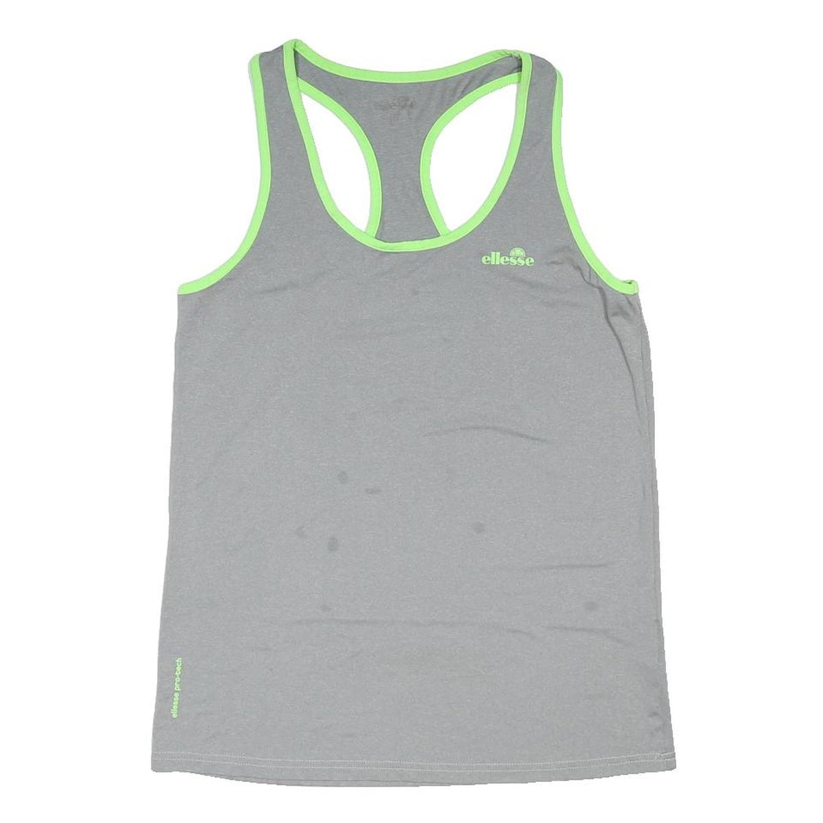 ELLESSE Womens Grey & Lime Racerback Vest UK 14 Polyester Blend Athletic Fit