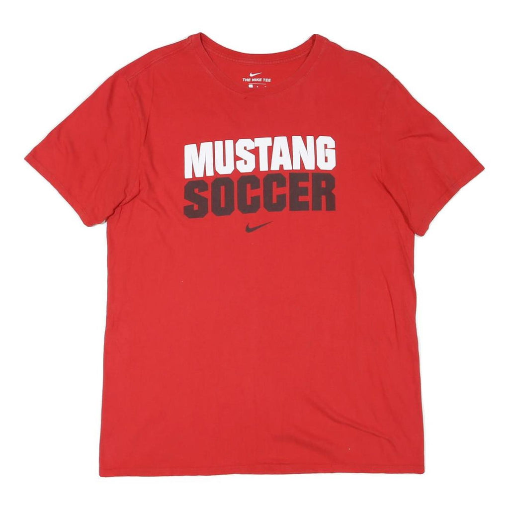 NIKE Mens Red Mustang Soccer Graphic T-Shirt L Short Sleeve Crew Neck