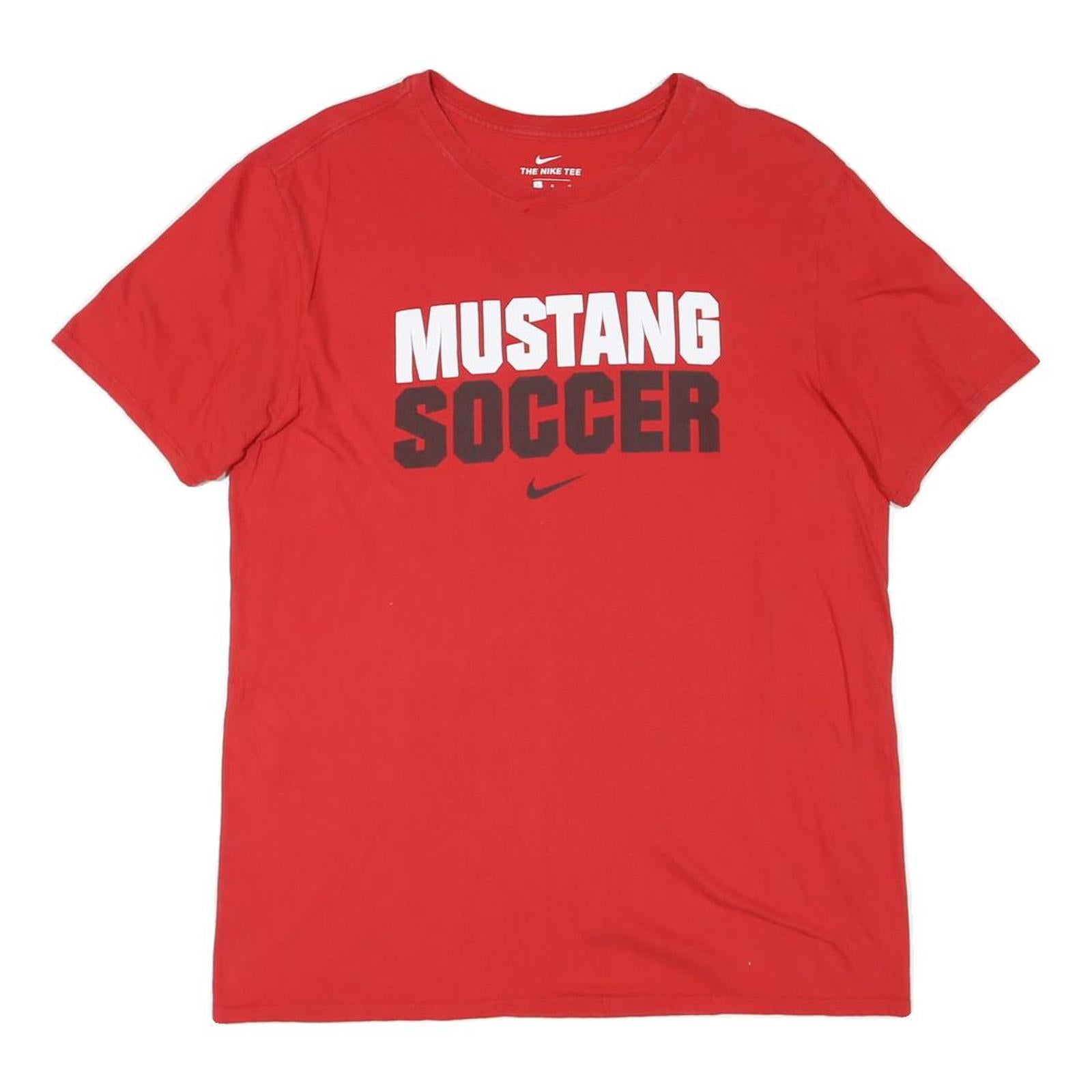 NIKE Mens Red Mustang Soccer Graphic T-Shirt L Short Sleeve Crew Neck
