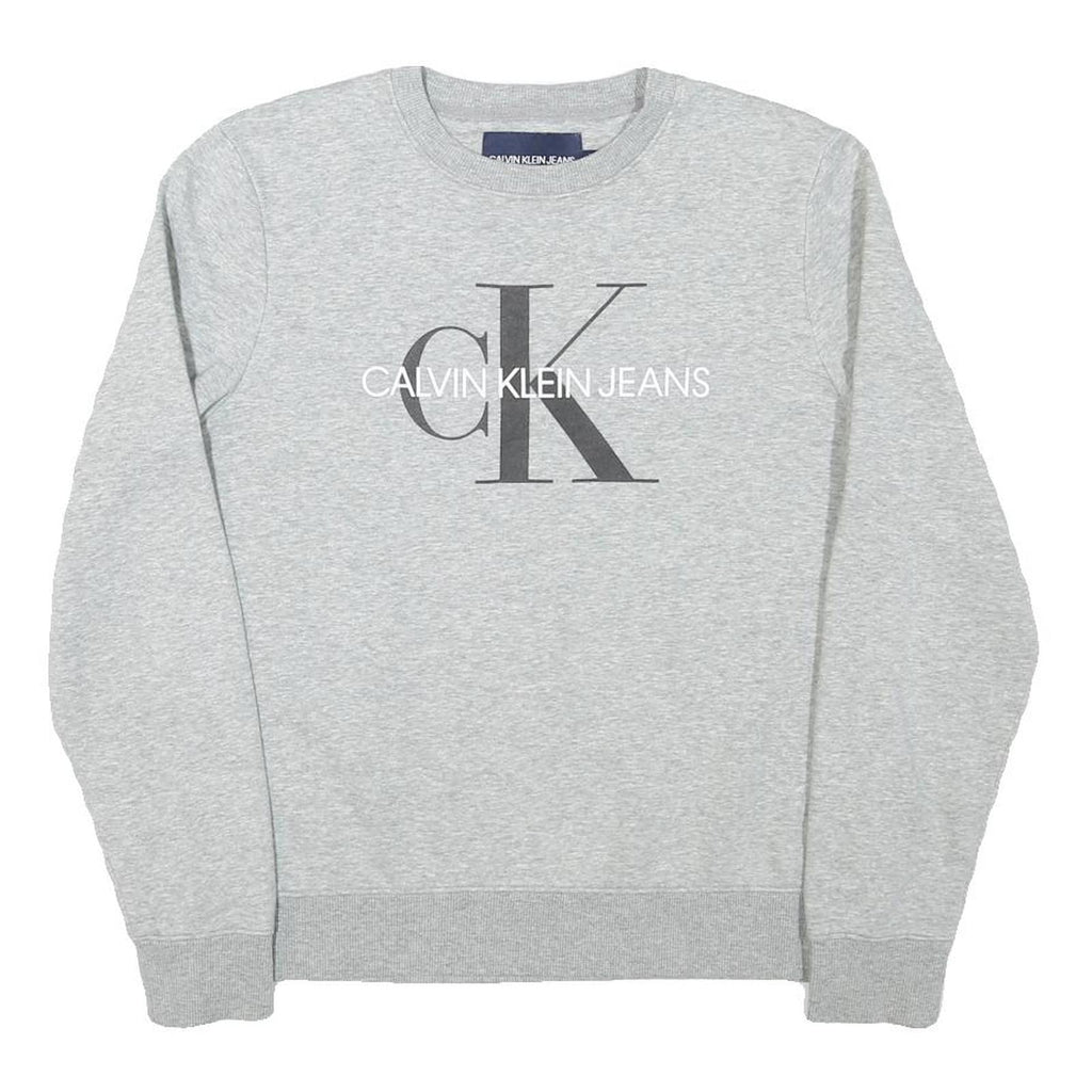 CALVIN KLEIN JEANS Womens Grey Cotton Blend Crew Neck M Logo Sweatshirt