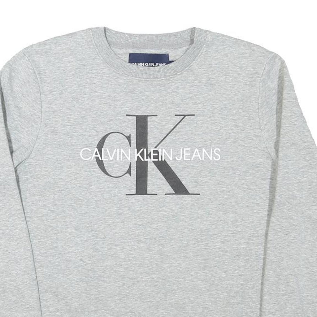 CALVIN KLEIN JEANS Womens Grey Cotton Blend Crew Neck M Logo Sweatshirt