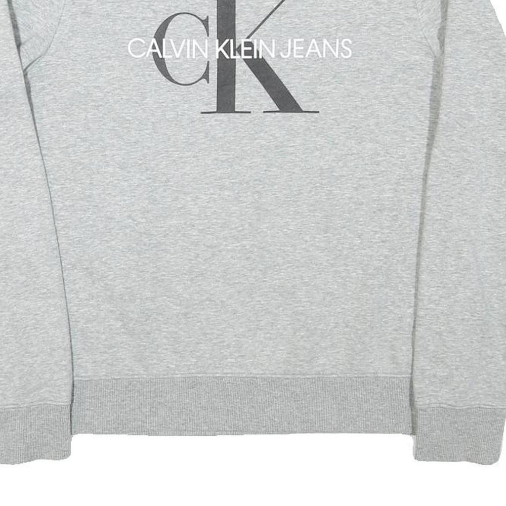 CALVIN KLEIN JEANS Womens Grey Cotton Blend Crew Neck M Logo Sweatshirt