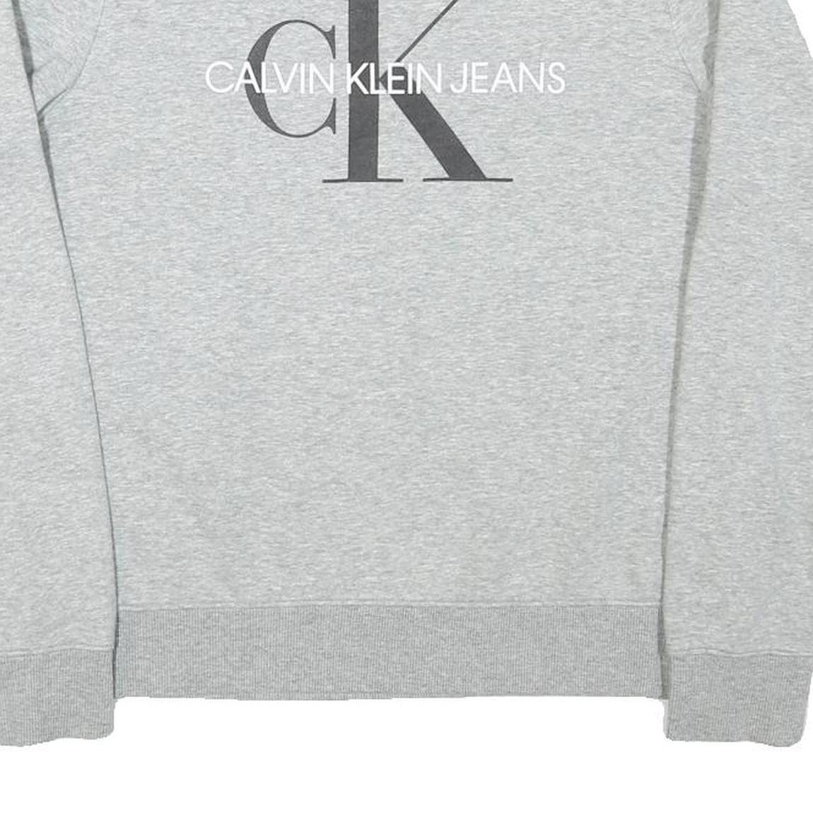 CALVIN KLEIN JEANS Womens Grey Cotton Blend Crew Neck M Logo Sweatshirt