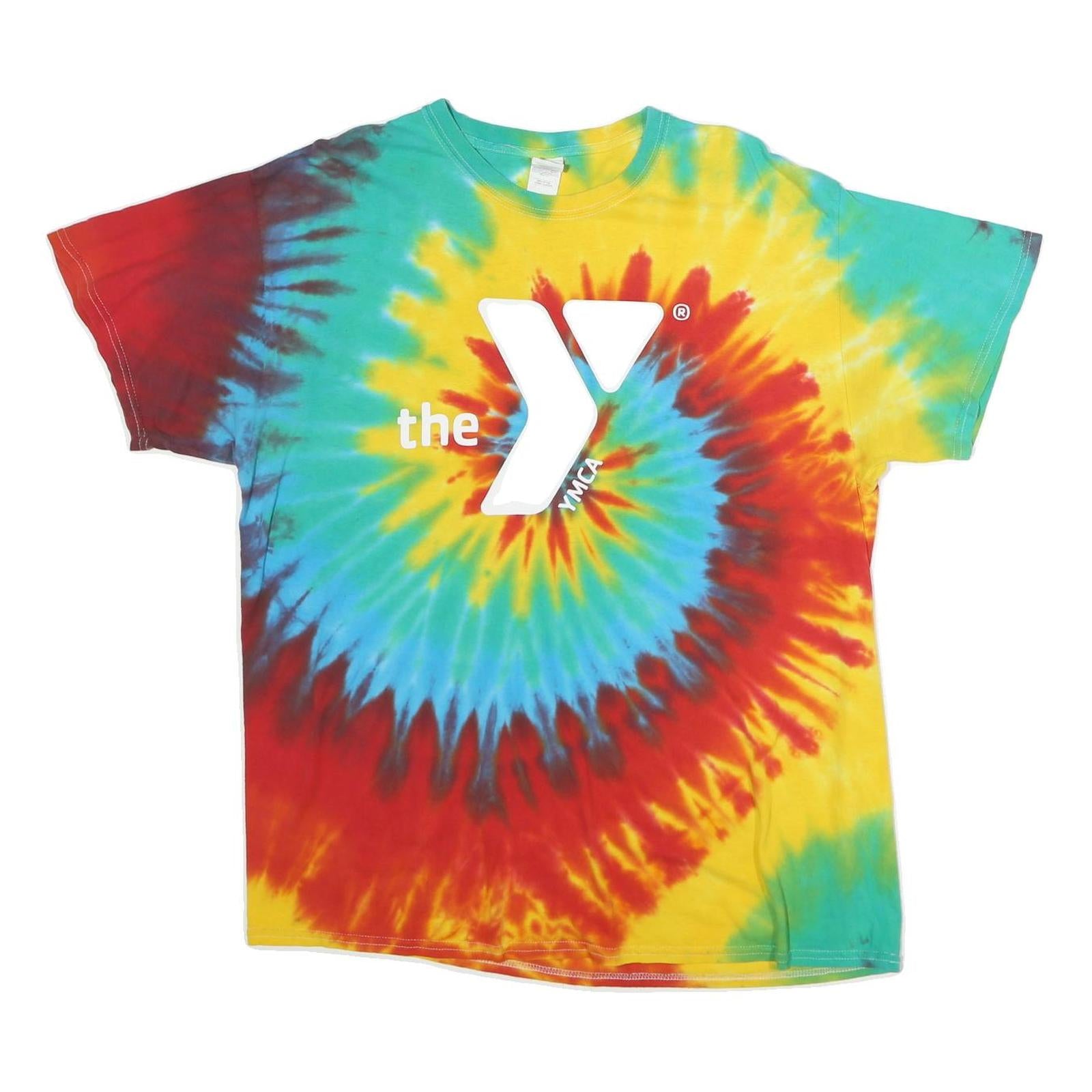 GILDAN Mens Multicolour Tie Dye YMCA Camp Staff Graphic T-Shirt XL Short Sleeve
