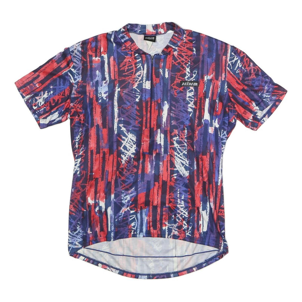 HIND Mens Blue & Red Graphic T-Shirt M Short Sleeve Crew Neck Polyester