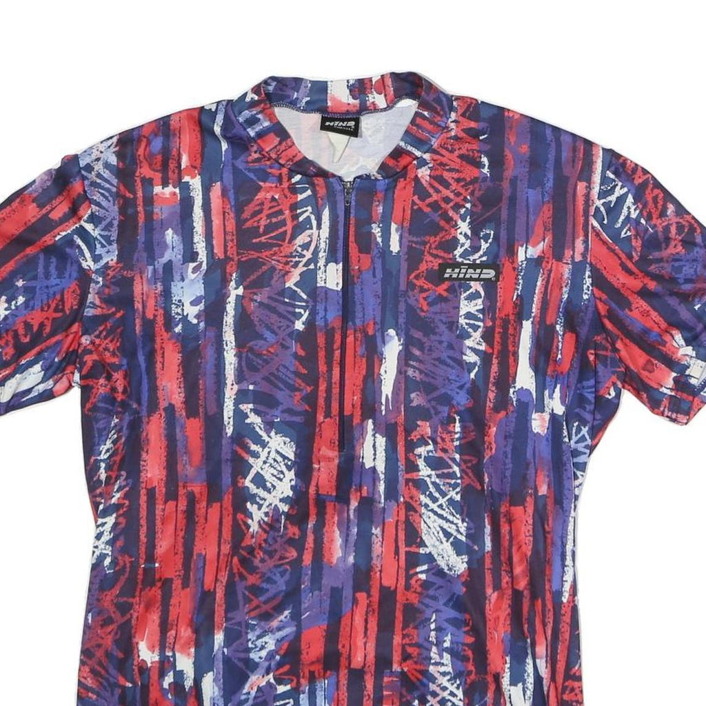 HIND Mens Blue & Red Graphic T-Shirt M Short Sleeve Crew Neck Polyester