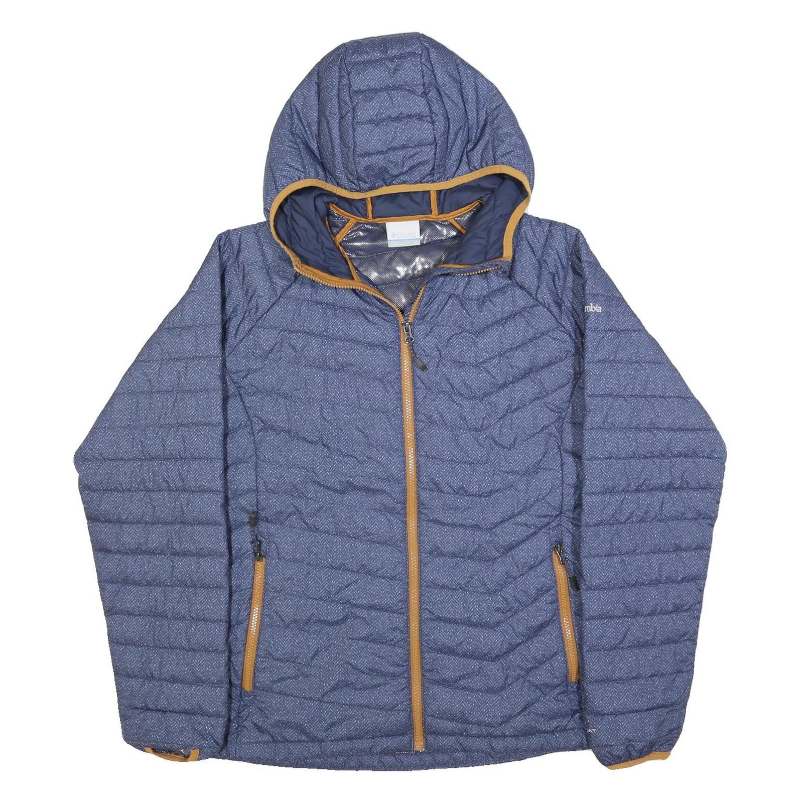 COLUMBIA Womens Blue & Tan Quilted Hooded Jacket XL Polyester Blend Zip Outdoor