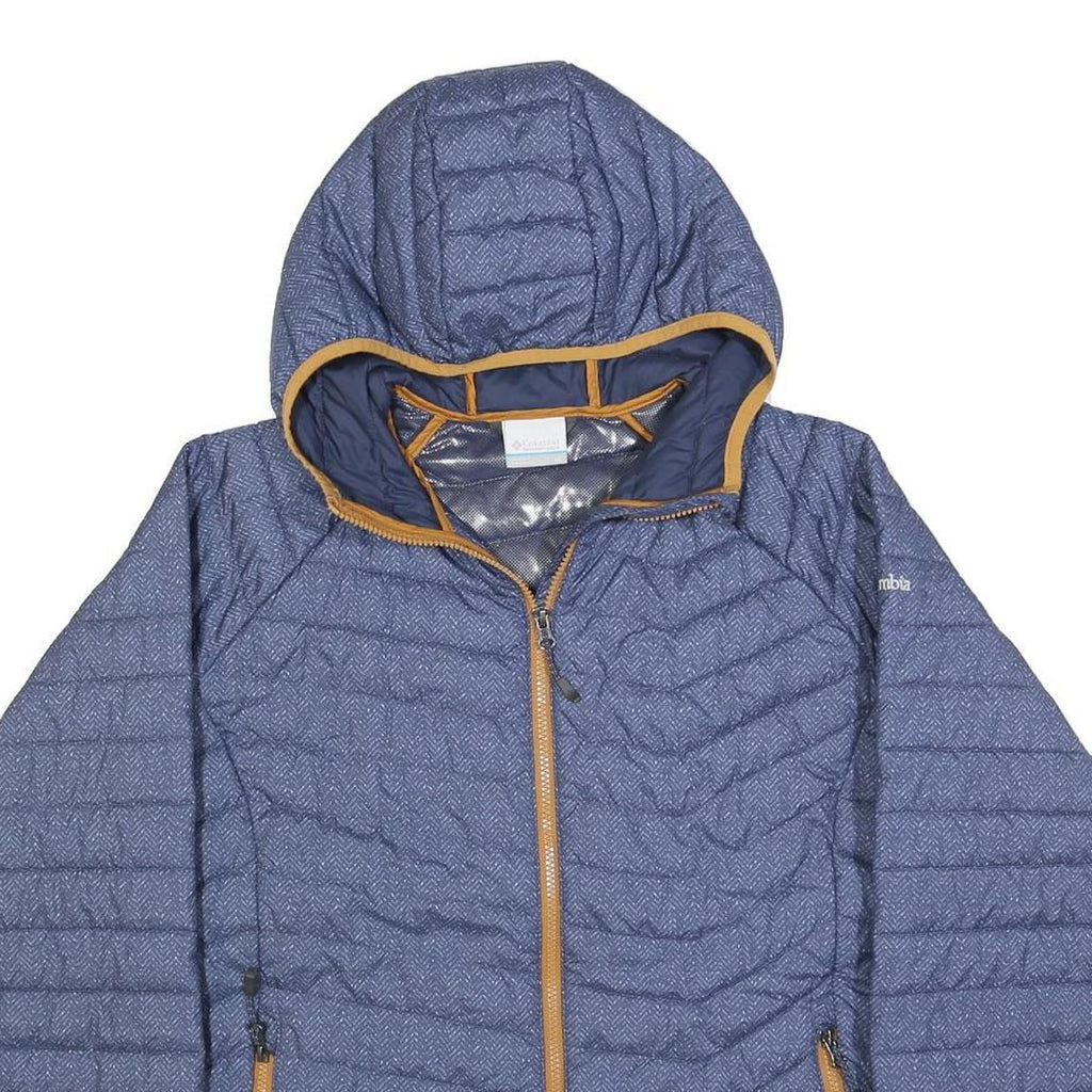 COLUMBIA Womens Blue & Tan Quilted Hooded Jacket XL Polyester Blend Zip Outdoor