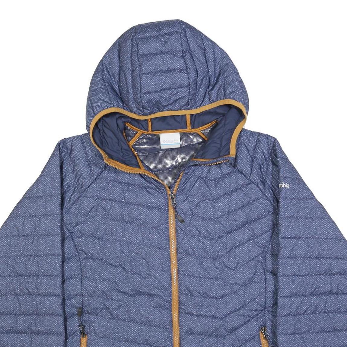 COLUMBIA Womens Blue & Tan Quilted Hooded Jacket XL Polyester Blend Zip Outdoor