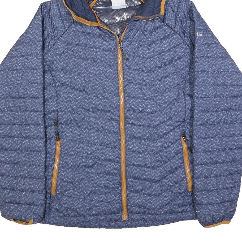 COLUMBIA Womens Blue & Tan Quilted Hooded Jacket XL Polyester Blend Zip Outdoor