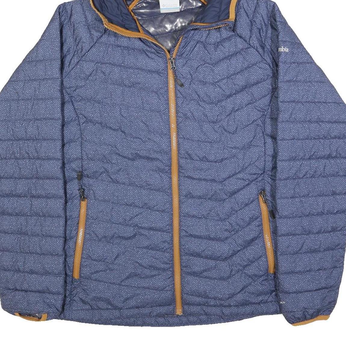 COLUMBIA Womens Blue & Tan Quilted Hooded Jacket XL Polyester Blend Zip Outdoor