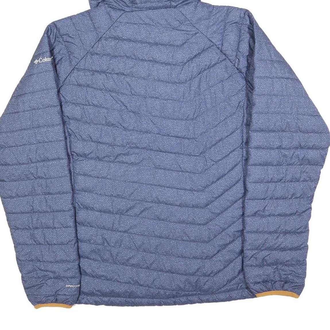 COLUMBIA Womens Blue & Tan Quilted Hooded Jacket XL Polyester Blend Zip Outdoor