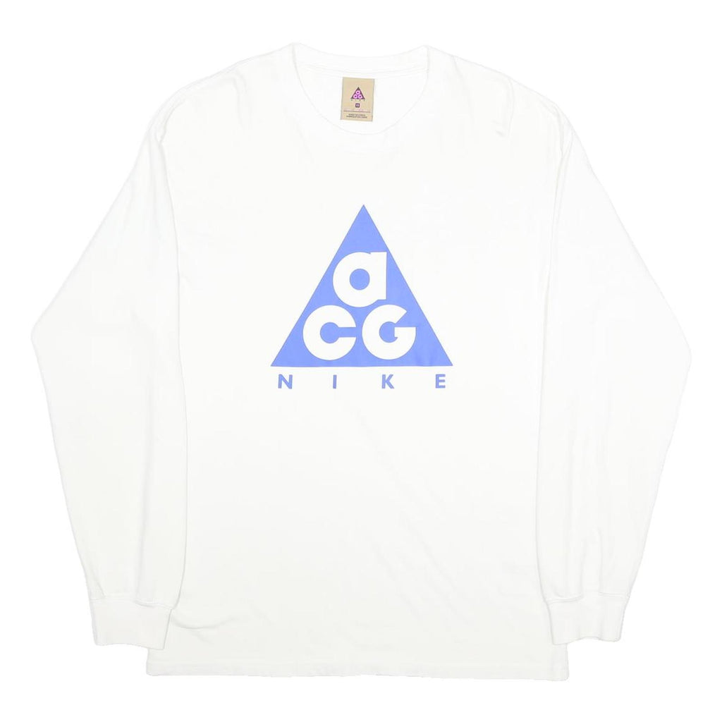 NIKE ACG Mens White Blue Logo Long Sleeve Crew Neck T-Shirt XS Cotton