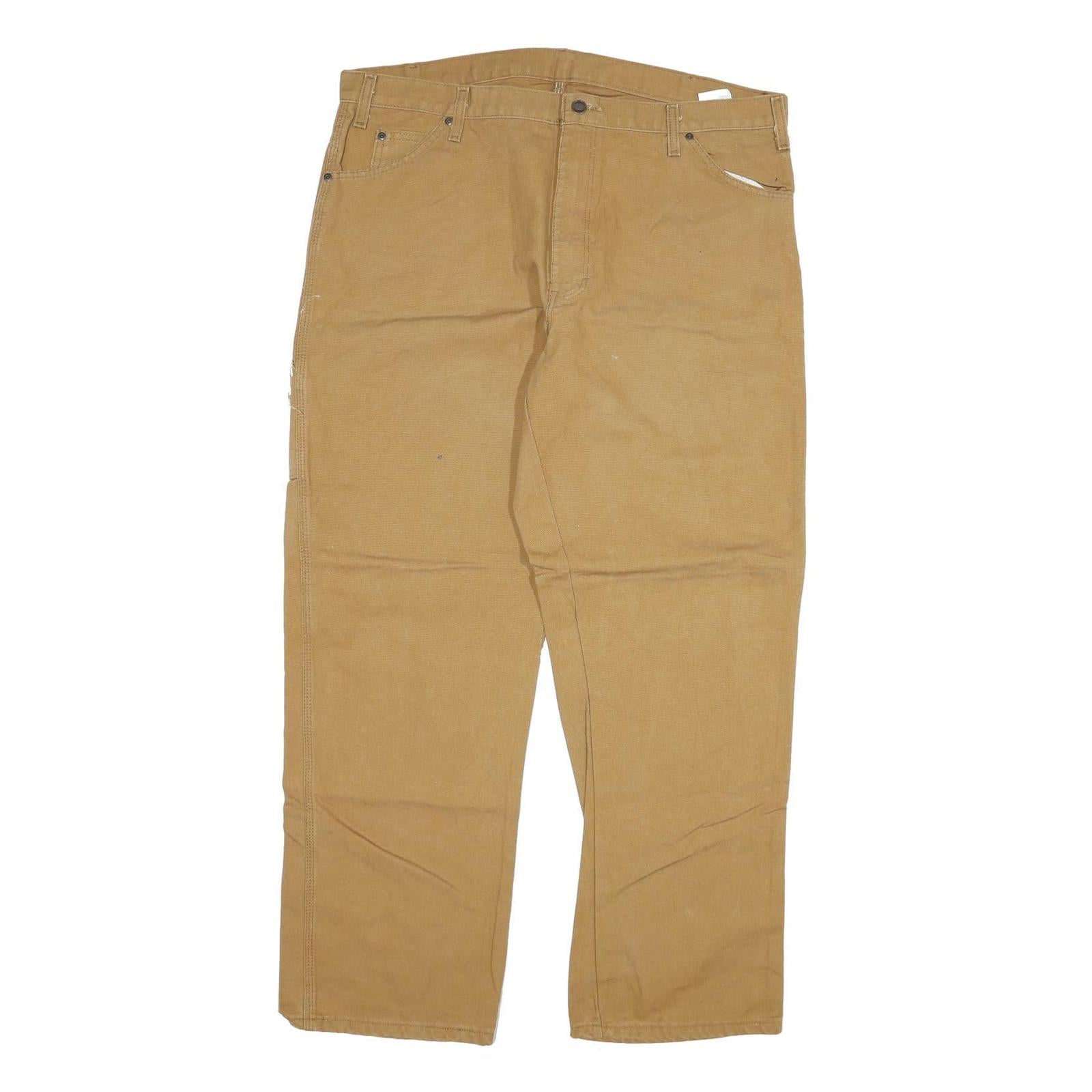 DICKIES Mens Jeans Beige Regular Straight Cotton W40 L32 Workwear Pants Zip