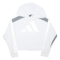 ADIDAS Womens White & Grey Hoodie UK 14 Cotton Blend Casual Pullover