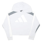 ADIDAS Womens White & Grey Hoodie UK 14 Cotton Blend Casual Pullover