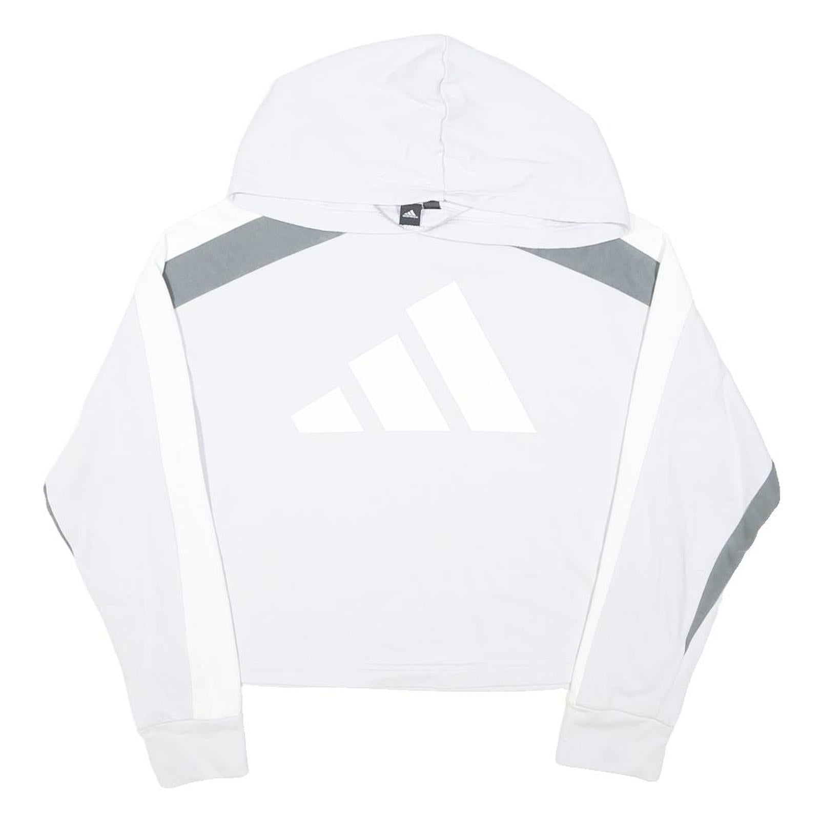 ADIDAS Womens White & Grey Hoodie UK 14 Cotton Blend Casual Pullover