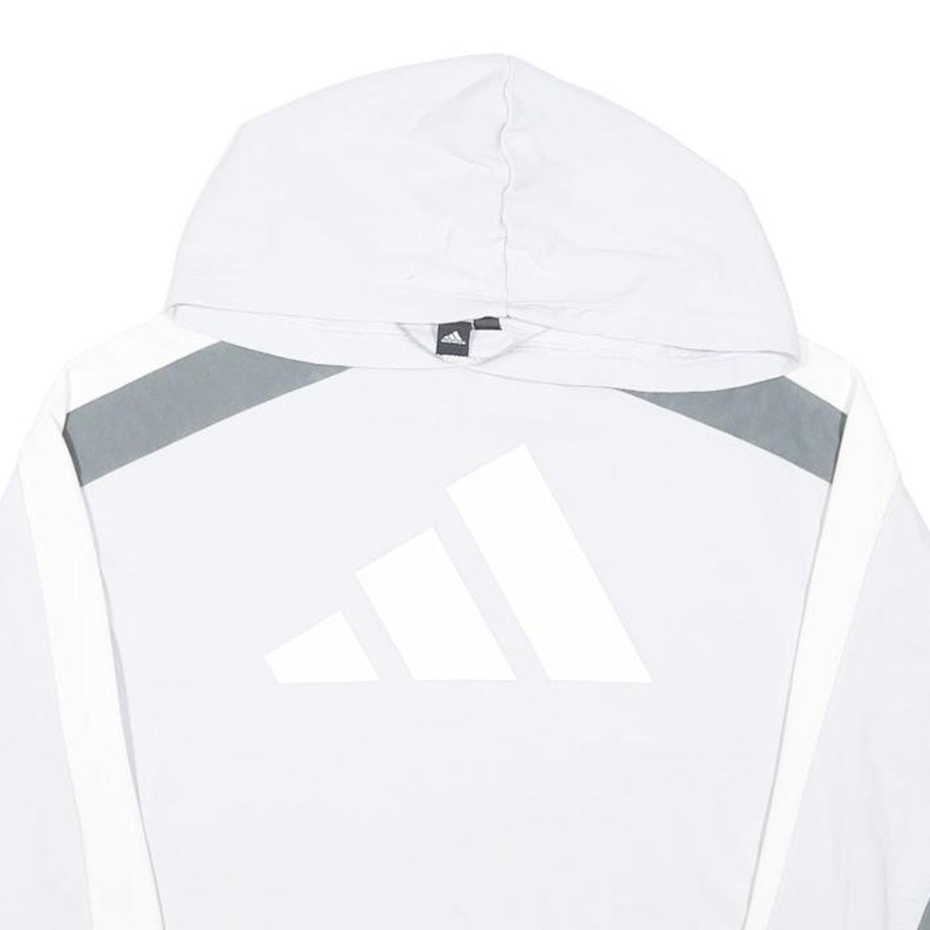 ADIDAS Womens White & Grey Hoodie UK 14 Cotton Blend Casual Pullover