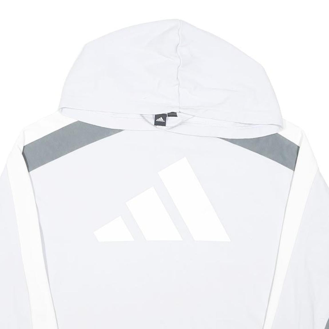 ADIDAS Womens White & Grey Hoodie UK 14 Cotton Blend Casual Pullover
