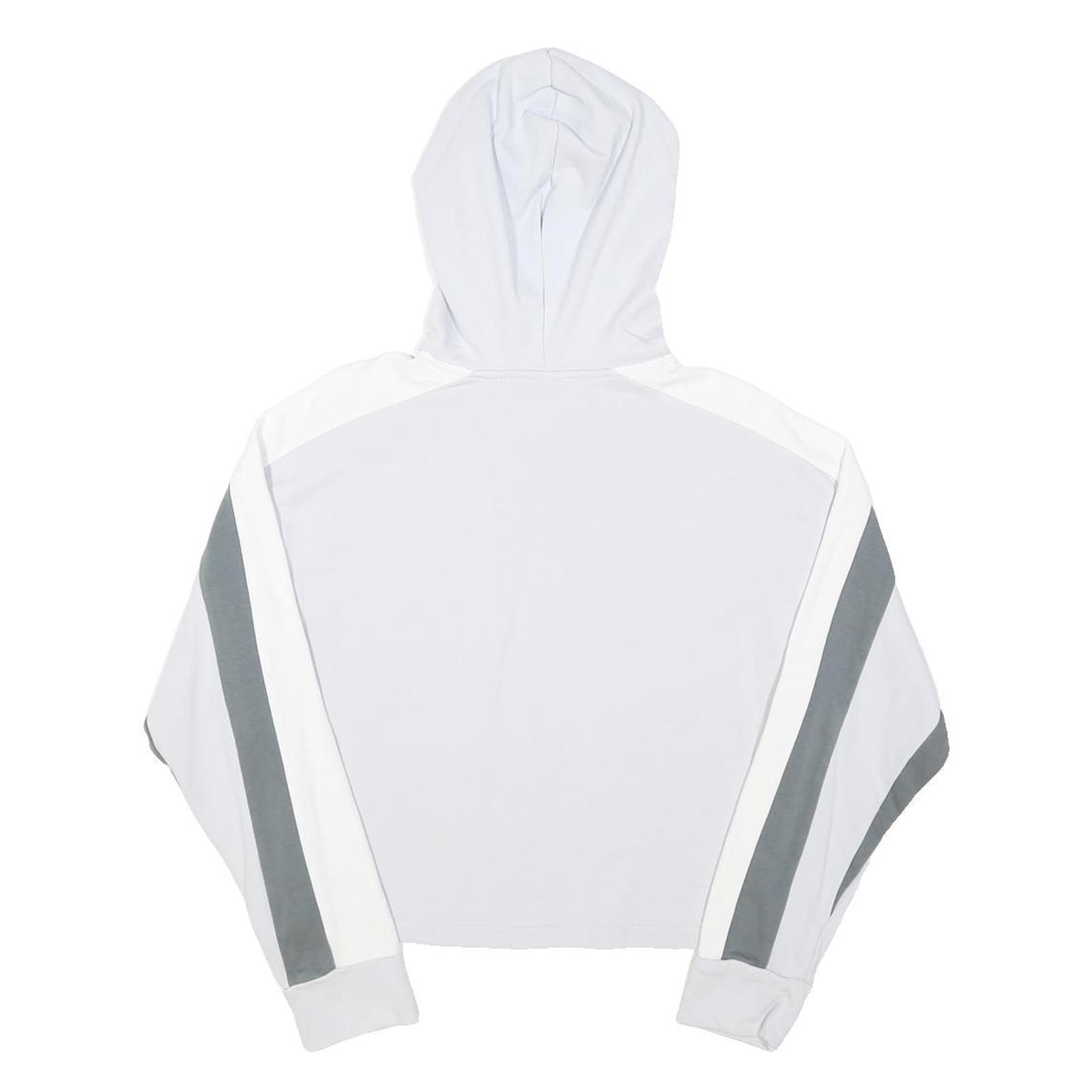 ADIDAS Womens White & Grey Hoodie UK 14 Cotton Blend Casual Pullover