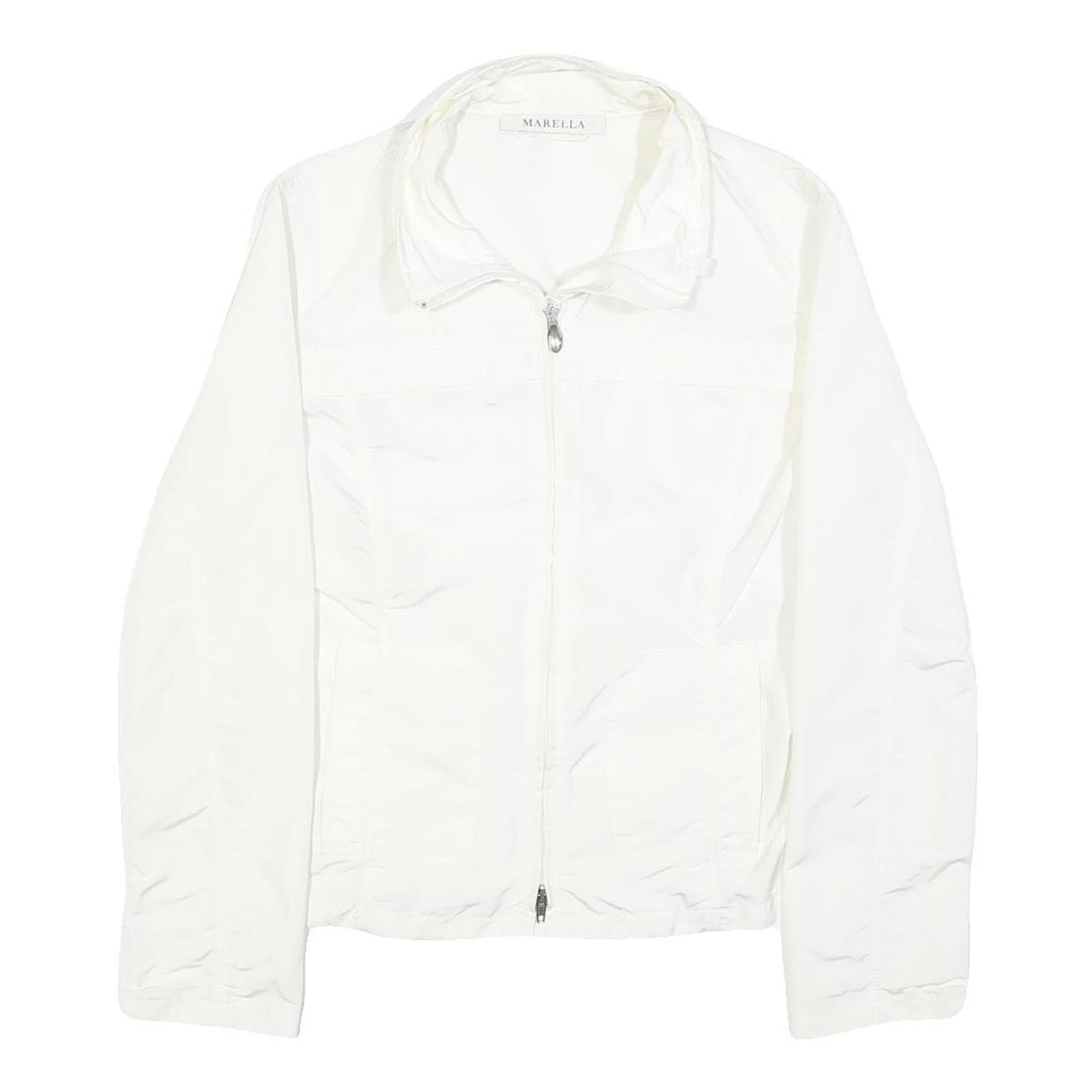 MARELLA Womens White Jacket UK 10 Polyamide Blend Zip Classic Plain Lightweight