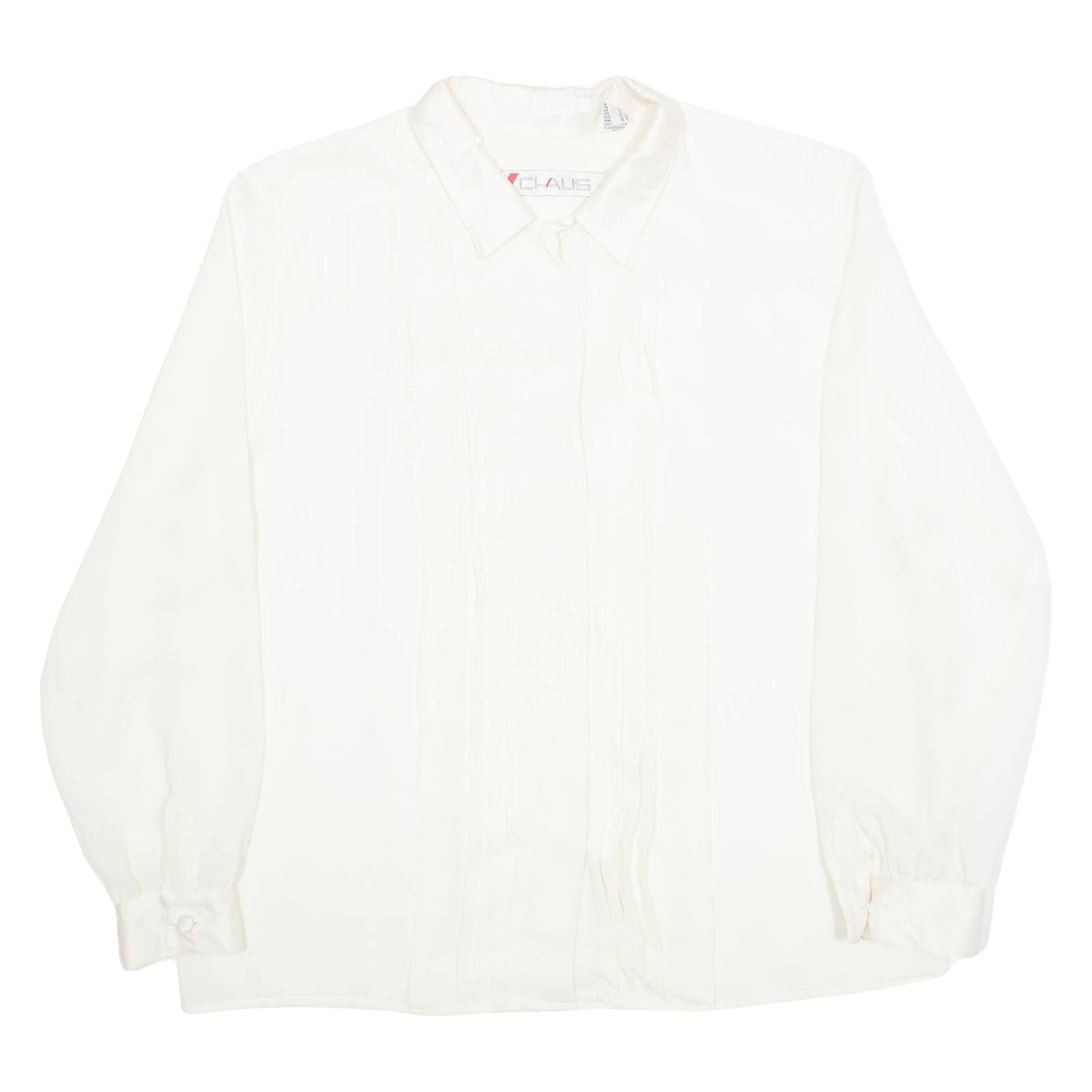 CHAUS Frill Womens Shirt Cream Collared Long Sleeve 90s L