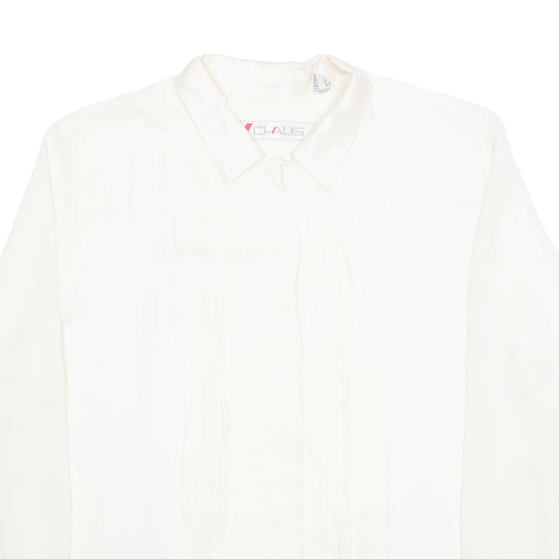 CHAUS Frill Womens Shirt Cream Collared Long Sleeve 90s L