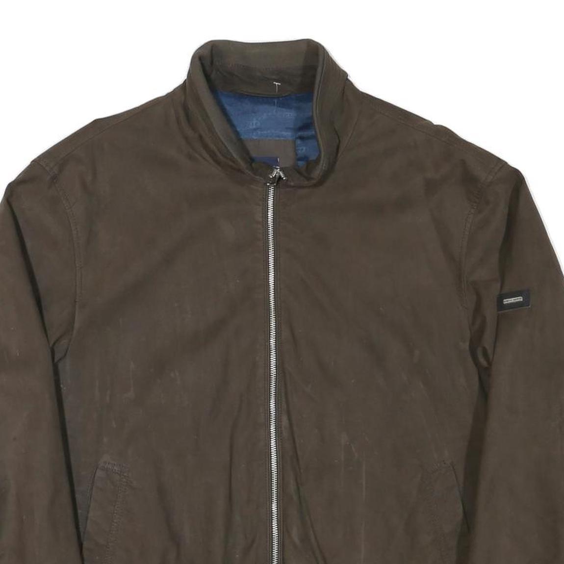 PIERRE CARDIN Mens Brown Classic Jacket L Polyester Blend Plain Zip Long Sleeve