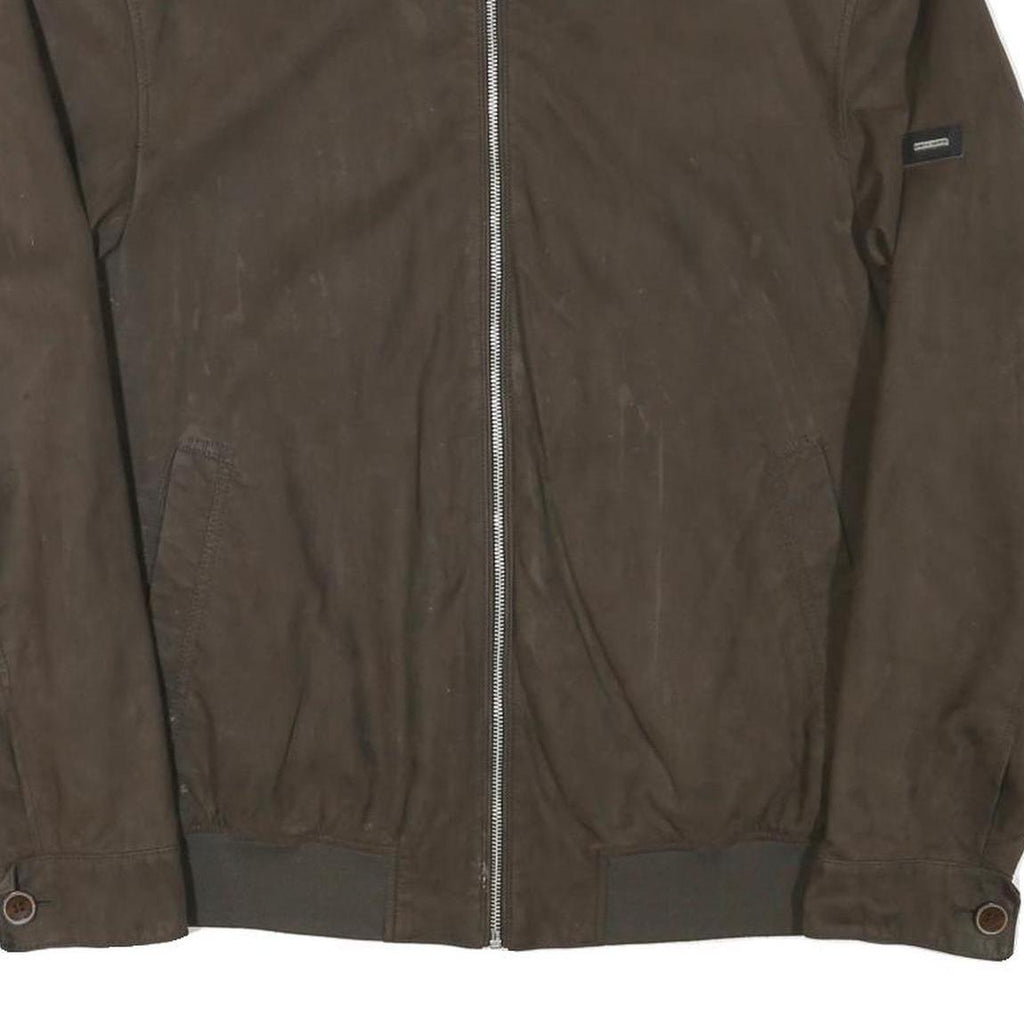 PIERRE CARDIN Mens Brown Classic Jacket L Polyester Blend Plain Zip Long Sleeve