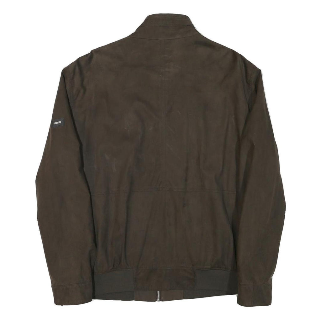 PIERRE CARDIN Mens Brown Classic Jacket L Polyester Blend Plain Zip Long Sleeve