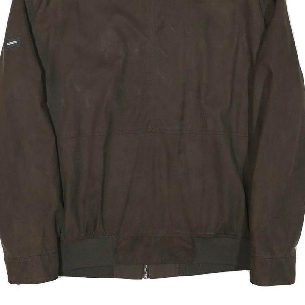 PIERRE CARDIN Mens Brown Classic Jacket L Polyester Blend Plain Zip Long Sleeve
