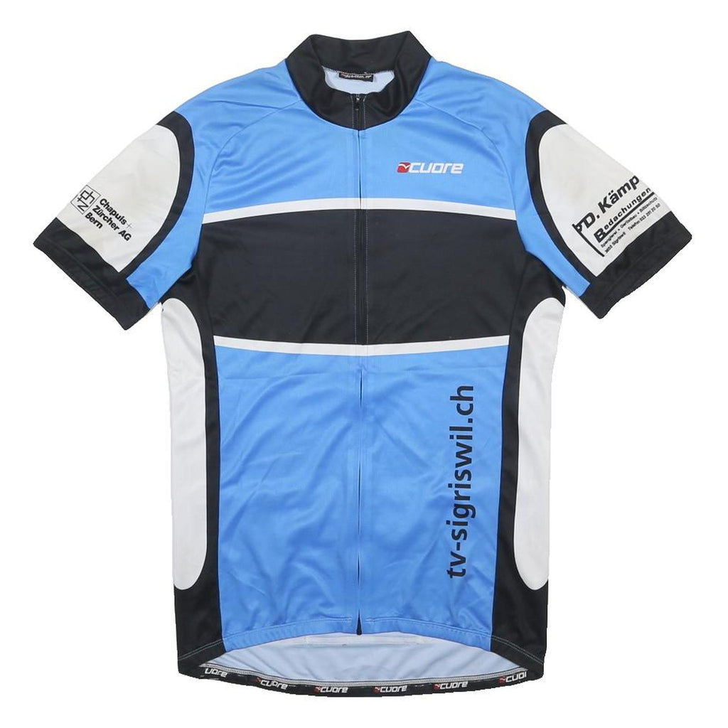 CUORE Mens Blue Black White Cycling Jersey L Short Sleeve Zip Front Sports