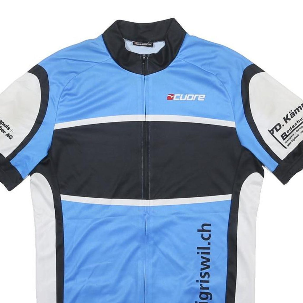 CUORE Mens Blue Black White Cycling Jersey L Short Sleeve Zip Front Sports