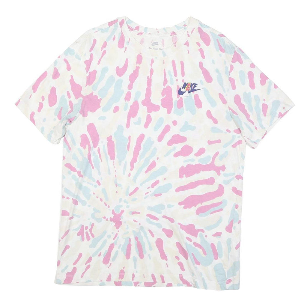 NIKE Womens White & Pink Tie Dye Graphic T-Shirt M Short Sleeve Crew Neck Sports