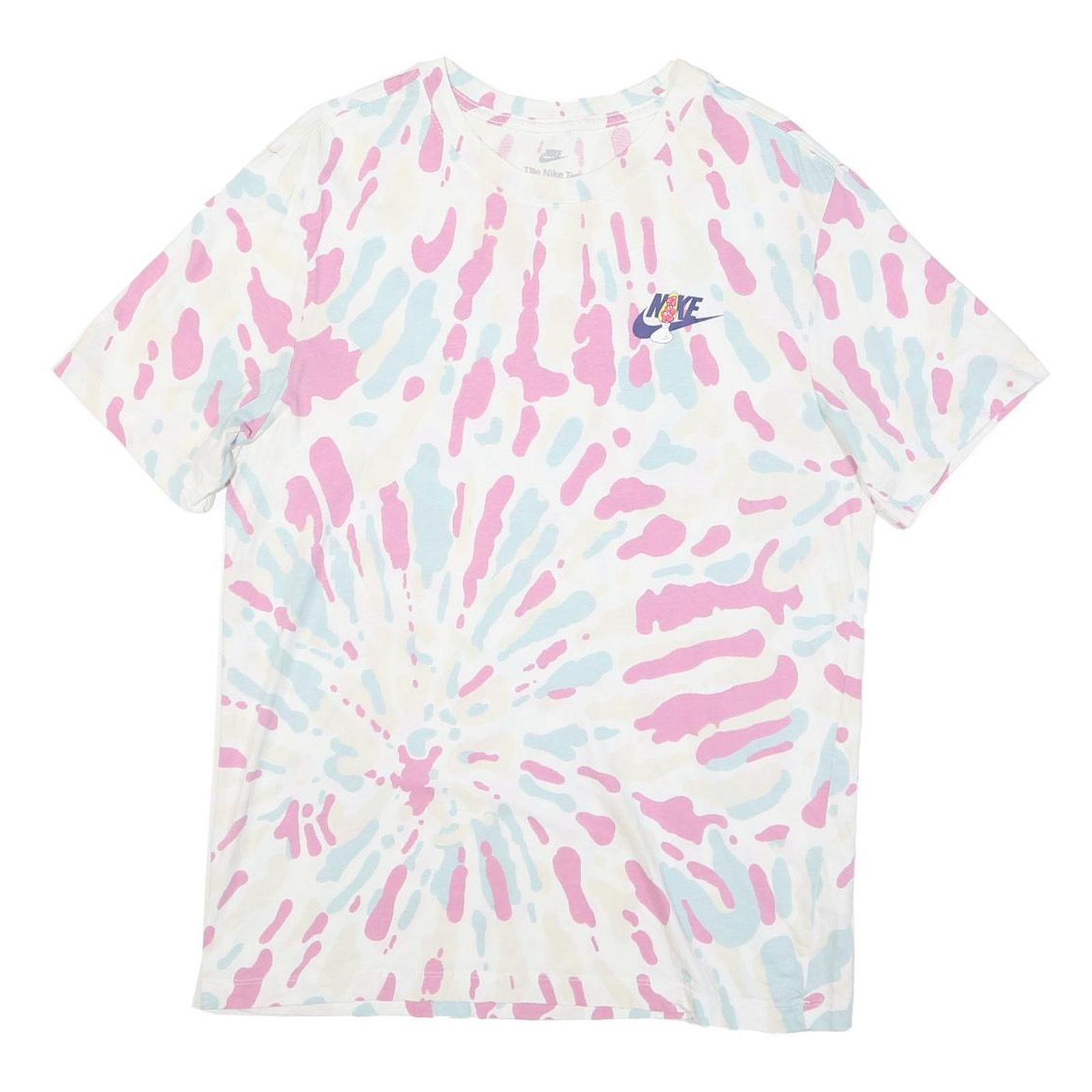 NIKE Womens White & Pink Tie Dye Graphic T-Shirt M Short Sleeve Crew Neck Sports