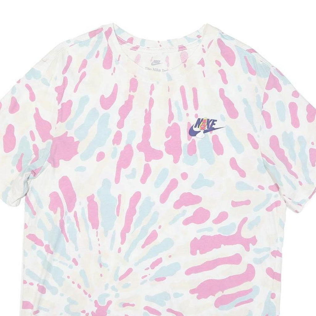 NIKE Womens White & Pink Tie Dye Graphic T-Shirt M Short Sleeve Crew Neck Sports
