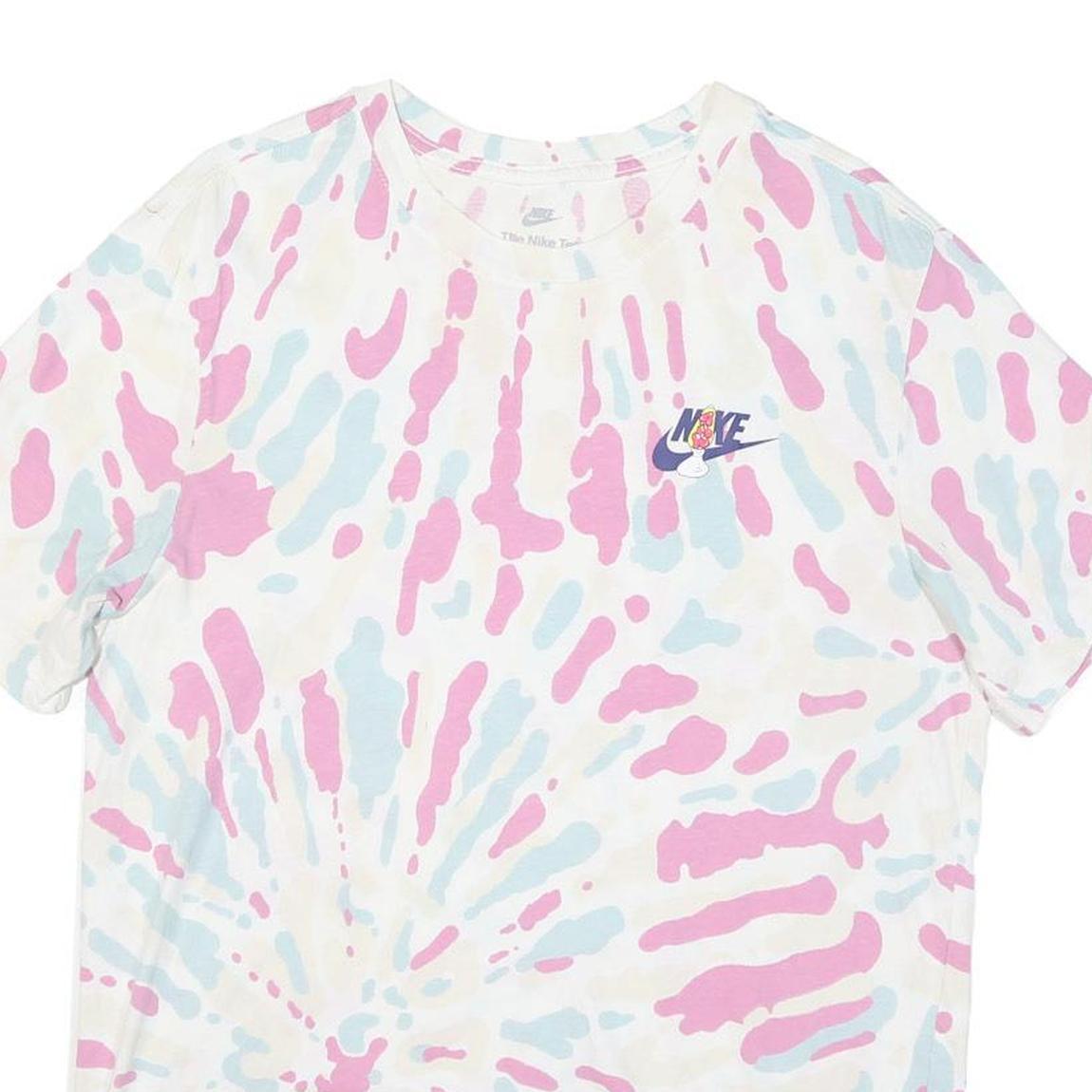 NIKE Womens White & Pink Tie Dye Graphic T-Shirt M Short Sleeve Crew Neck Sports